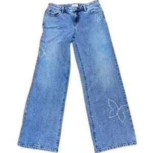Y2K PacSun Casey Low Rise Baggy Jeans Womens 27 Rhinestone Butterfly Light Wash